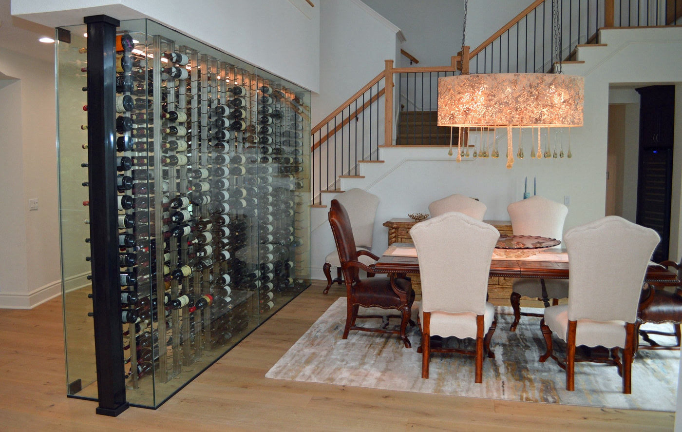 wine wall in dining room