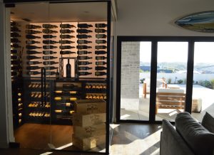 Transitional Rustic Wine Cellar in Los Angeles