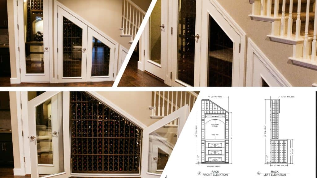 This custom wine cellar efficiently utilizes a small rarely used under-stair space.